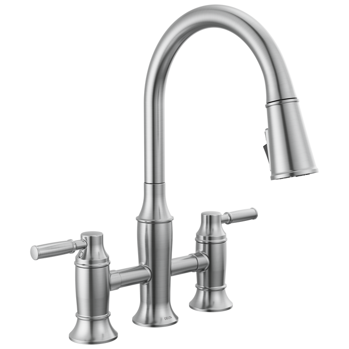 Delta Renaldi 2384L Two Handle Pull-Down Bridge Kitchen Faucet