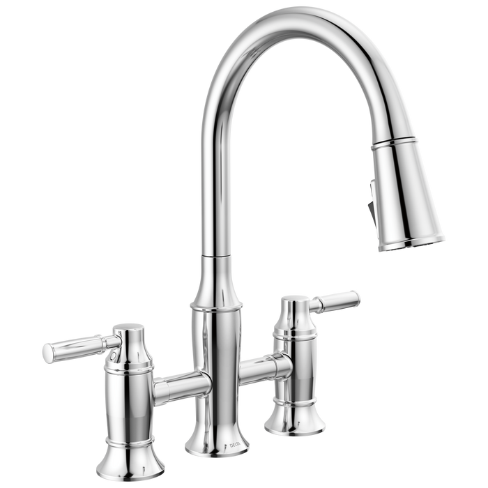 Delta Renaldi 2384L Two Handle Pull-Down Bridge Kitchen Faucet
