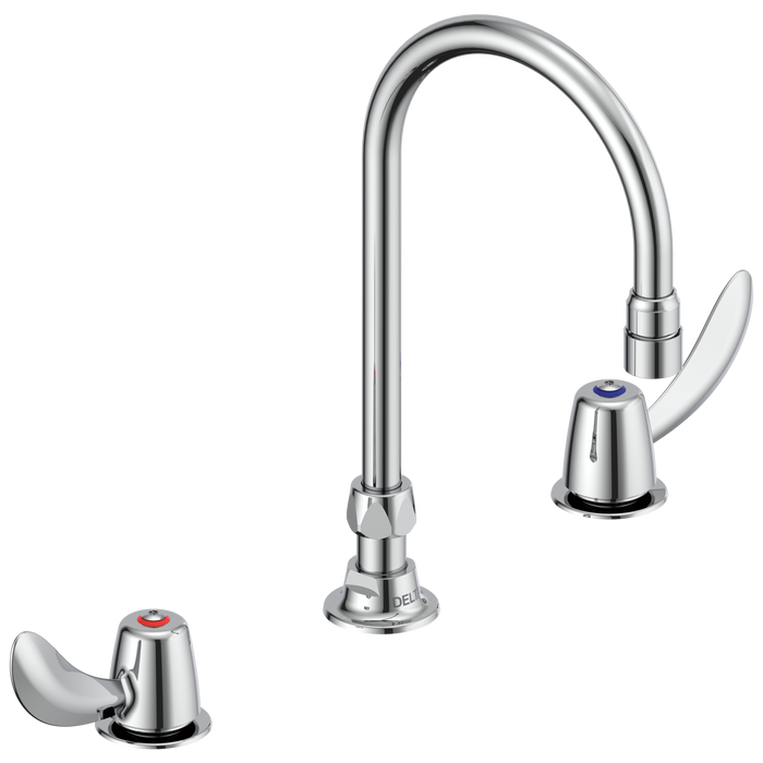 Delta Commercial 23C6: Two Handle Widespread Bathroom Faucet with Gooseneck Spout - Less Pop-Up