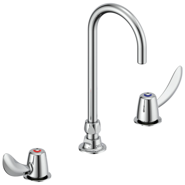 Commercial 23C6 23C672 Two Handle Widespread Lavatory Faucet with Gooseneck Spout - Less Pop-Up - Chrome
