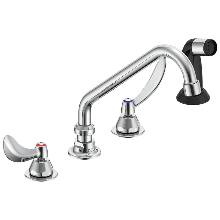 Commercial 27C1 / 27C2 27C1234 Two Handle 8 In Below Deck-Mount Faucet with Hose and Spray - Chrome
