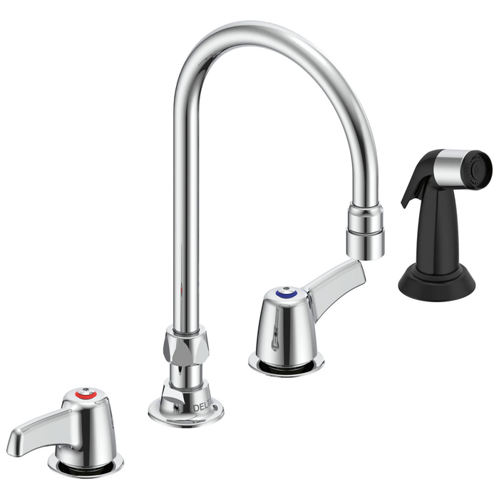 Commercial 27C1 / 27C2 27C1933 Two Handle 8 In Below Deck-Mount Faucet with Hose and Spray - Chrome