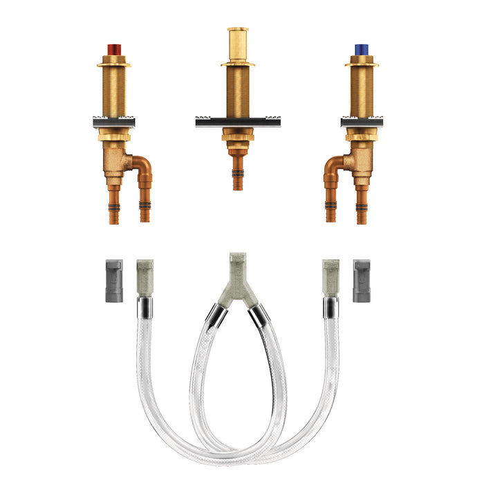 Moen M-Pact 4793 Two handle roman tub valve 10" - 24" center 1/2" CPVC crimp ring PEX connection