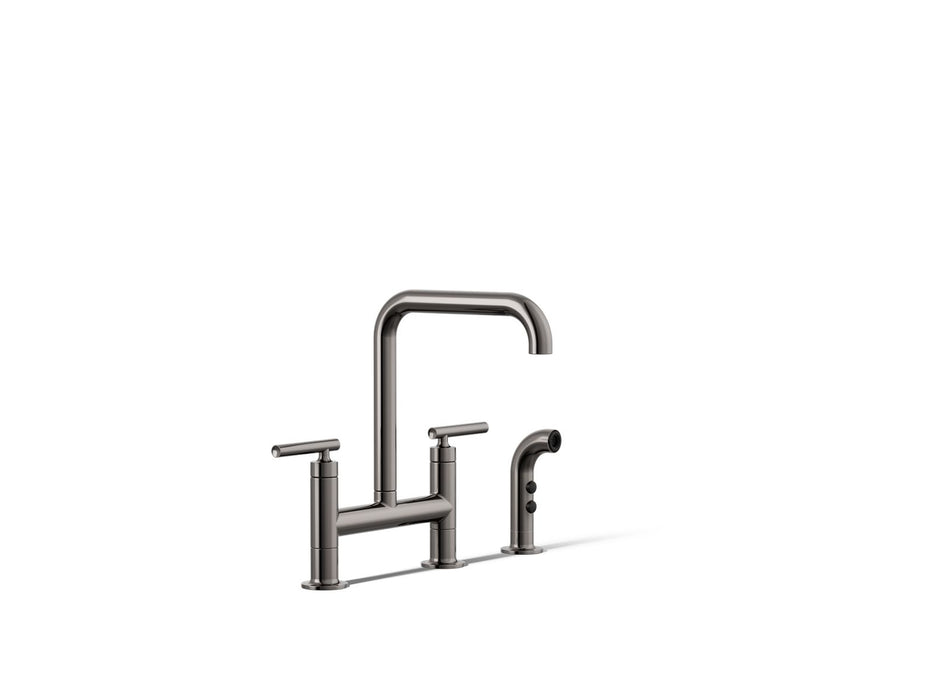 KOHLER Purist Two-hole bridge kitchen sink faucet with side sprayer