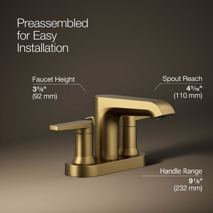 Vibrant Brushed Moderne Brass - 3/4 view of product with dimensions