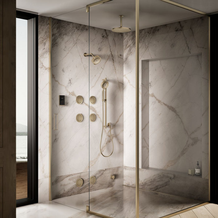 Vibrant Brushed Bronze - Up to 3 walls & multiple product categories visible, 2-point perspective