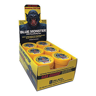 The Mill-Rose Company 70826 Blue Monster 3Thread Sealing Tape, 0.004 in Thick, 1/2 in W, 1000 in L, Yellow, PTFE, 1.5 g/cc Density