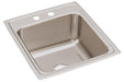 Elkay Lustertone Classic Stainless Steel 19-1/2" x 22" x 10-1/8" 2-Hole Single Bowl Drop-in Sink