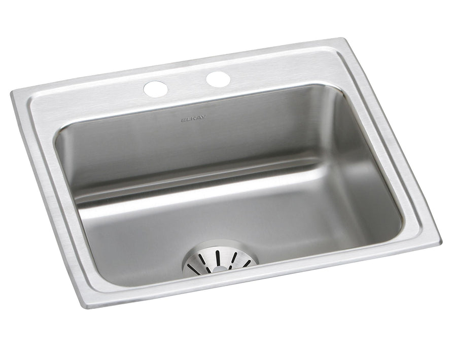 Elkay Lustertone Classic Stainless Steel 22" x 19-1/2" x 10-1/8" 2-Hole Single Bowl Drop-in Sink with Perfect Drain®