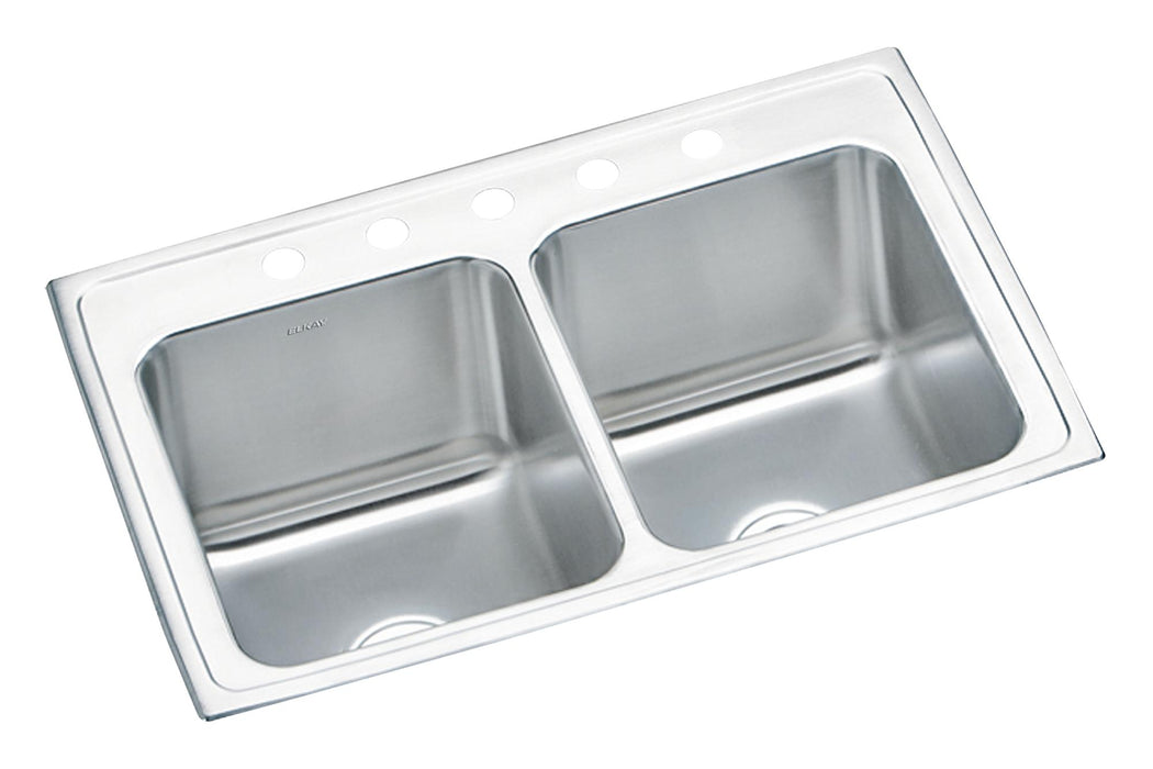 Elkay Lustertone Classic Stainless Steel 33" x 22" x 10-1/8" 5-Hole Equal Double Bowl Drop-in Sink