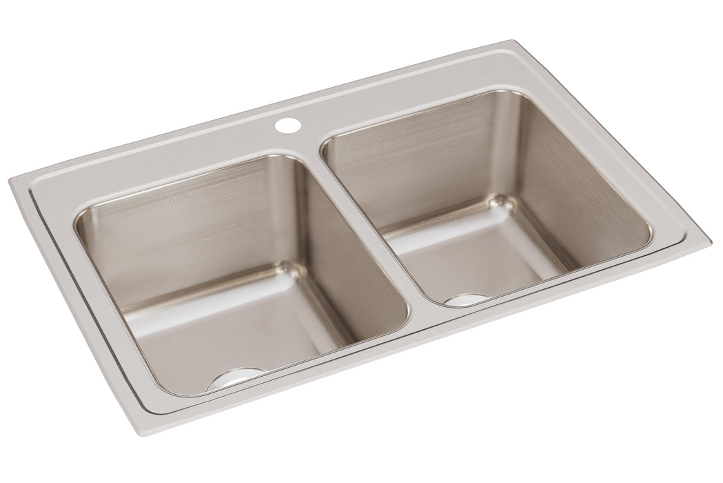 Elkay Lustertone Classic Stainless Steel 33" x 22" x 12-1/8" 1-Hole Equal Double Bowl Drop-in Sink