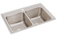 Elkay Lustertone Classic Stainless Steel 33" x 22" x 12-1/8" 1-Hole Equal Double Bowl Drop-in Sink
