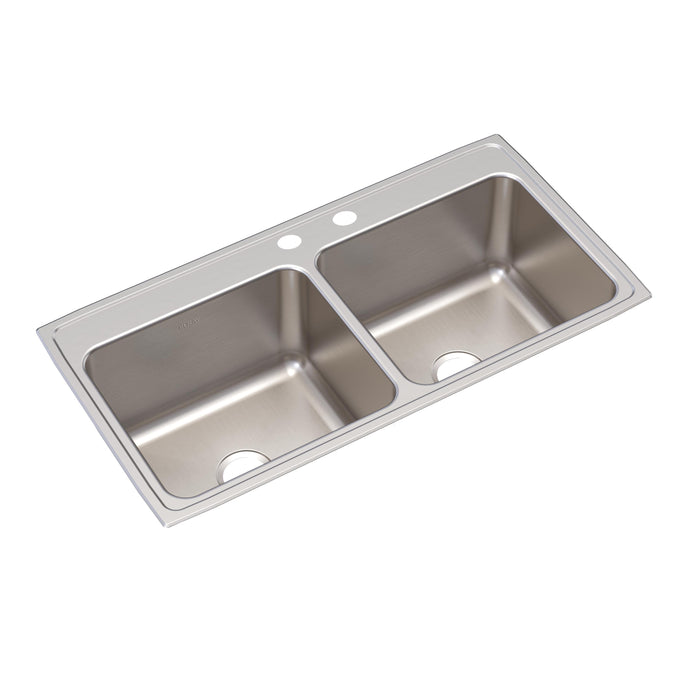 Elkay Lustertone Classic Stainless Steel 43" x 22" x 12-1/8" MR2-Hole Equal Double Bowl Drop-in Sink