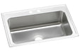 Elkay Lustertone Classic Stainless Steel 33" x 22" x 10-1/8" 2-Hole Single Bowl Drop-in Sink