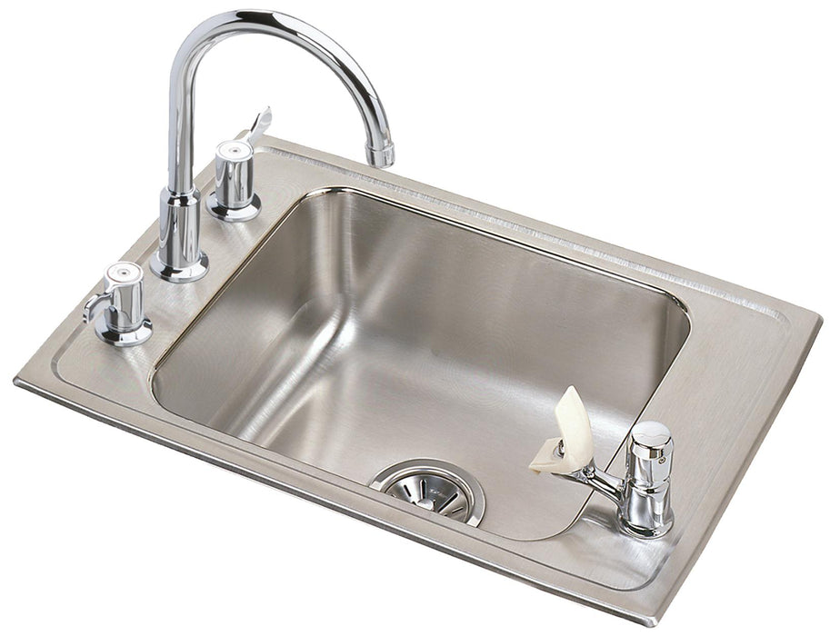 Elkay Lustertone Classic Stainless Steel 25" x 17" x 6-1/2" 4-Hole Single Bowl Drop-in Classroom ADA Sink Kit