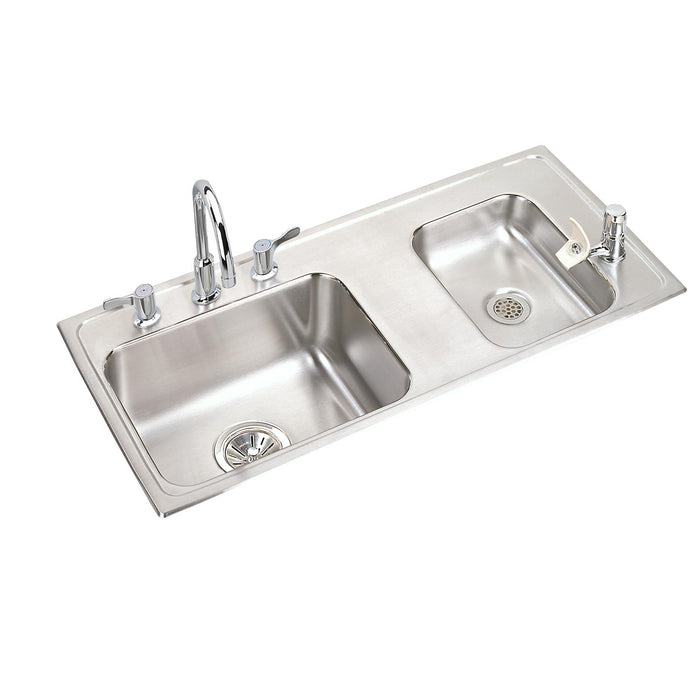 Elkay Lustertone Classic Stainless Steel 37-1/4" x 17" x 5-1/2" Double Bowl Drop-in Classroom ADA Sink Kit Right