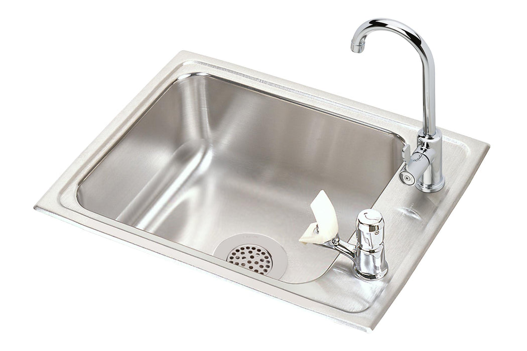 Elkay Lustertone Classic Stainless Steel 22"x17"x7-5/8" 2-Hole Single Bwl Drop-in Classroom Sink + VR Faucet/Bubbler Kit