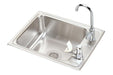 Elkay Lustertone Classic Stainless Steel 22"x17"x7-5/8" 2-Hole Single Bwl Drop-in Classroom Sink + VR Faucet/Bubbler Kit