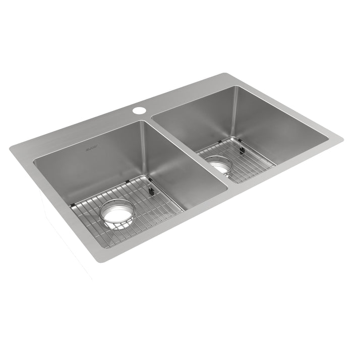 Elkay Crosstown 18 Gauge Stainless Steel 33" x 22" x 9" 1-Hole Equal Double Bowl Dual Mount Sink Kit