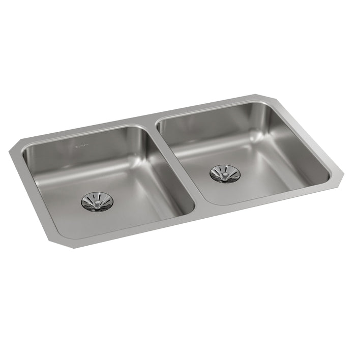 Elkay Lustertone Classic Stainless Steel 30-3/4" x 18-1/2" x 5-3/8" Double Bowl Undermount ADA Sink w/Perfect Drain®