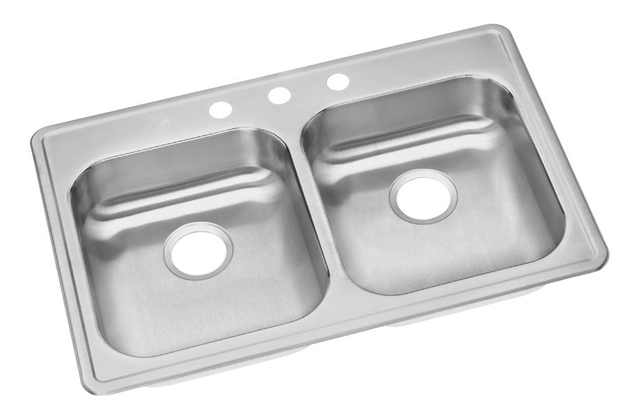 Dayton Dayton Stainless Steel 33" x 21-1/4" x 5-3/8" 3-Hole Equal Double Bowl Drop-in Sink