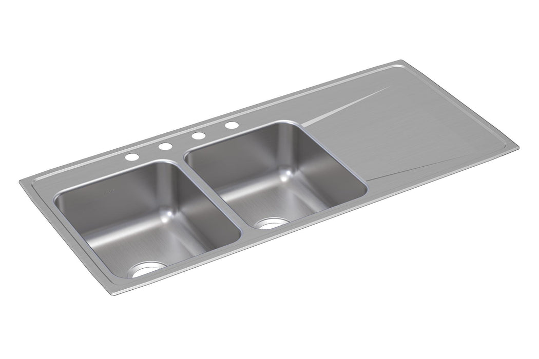 Elkay Lustertone Classic Stainless Steel 48" x 22" x 7-5/8" Equal 4-Hole Double Bowl Drop-in Sink w/Right Drainboard