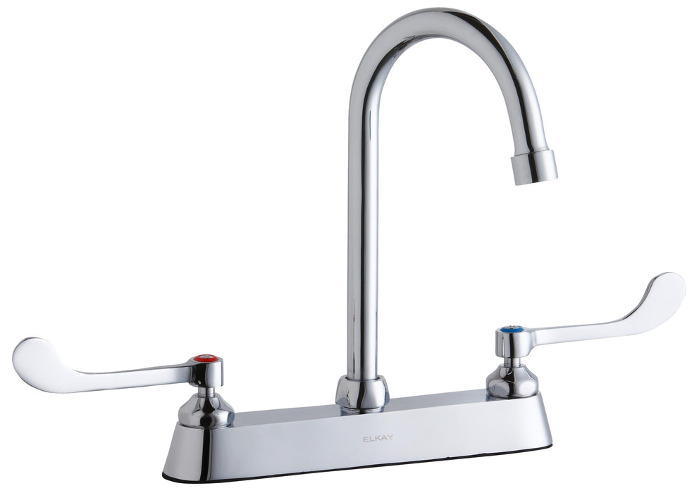 Elkay 8" Centerset with Exposed Deck Faucet with 5" Gooseneck Spout 6" Wristblade Handles Chrome