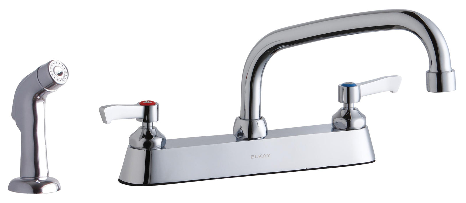 Elkay 8" Centerset with Exposed Deck Faucet with 8" Arc Tube Spout 2" Lever Handles Plus Side Spray Chrome