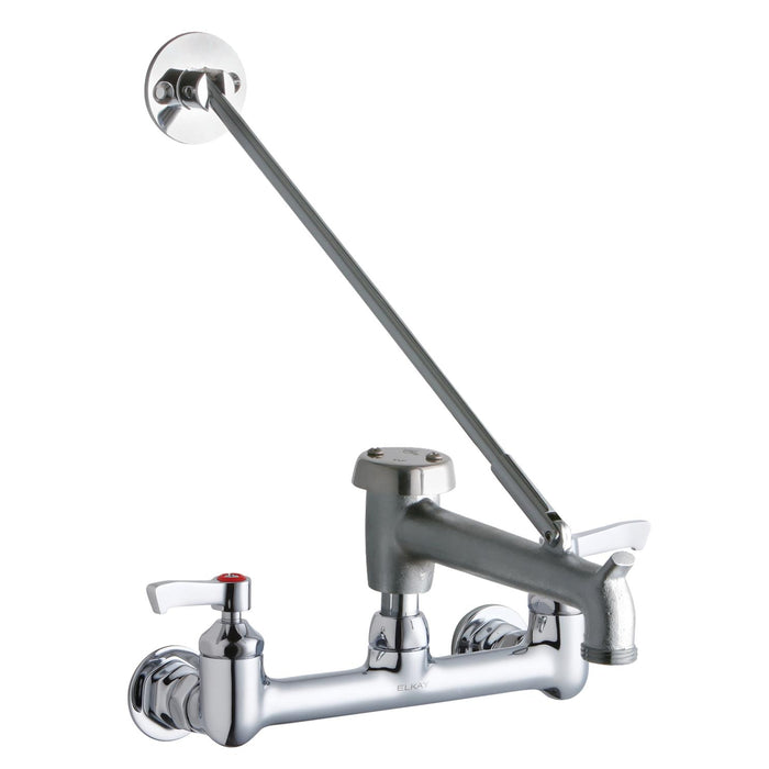 Elkay 8" Centerset Wall Mount Faucet with 7" Bucket Hook Spout 2" Lever Handles 1/2" Offset Inlets Rough Chrome