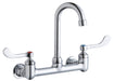 Elkay Scrub/Handwash 8" Centerset Wall Mount Faucet w/4" Gooseneck Spout 4" Wristblade Handles 1/2" Offset Inlet