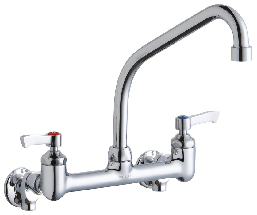 Elkay 8" Centers Wall Faucet 8" High Arc Spout 2" Lever Handle Inlet+Stop