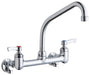 Elkay 8" Centers Wall Faucet 8" High Arc Spout 2" Lever Handle Inlet+Stop