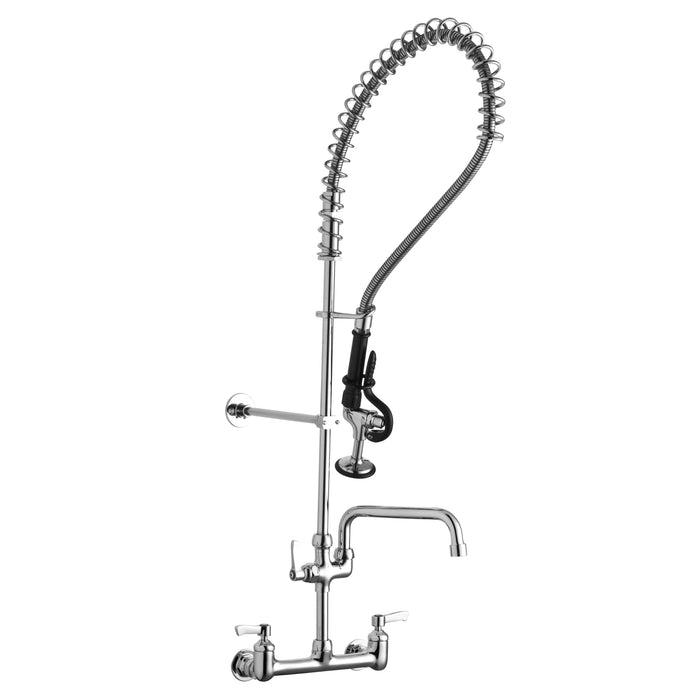 Elkay 8" Centerset Wall Mount Faucet 44" Flexible Hose with 1.2 GPM Spray Head + 10" Arc Tube Spout 2" Lever Handles