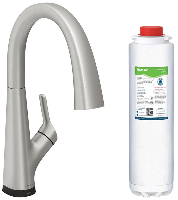 Elkay Avado Single Hole 2-in-1 Kitchen Faucet with Filtered Drinking Water Lustrous Steel