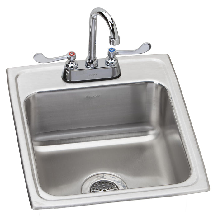 Elkay Lustertone Classic Stainless Steel 17" x 20" x 7-5/8" 2-Hole Single Bowl Drop-in Sink w/Faucet + Drain + P-trap