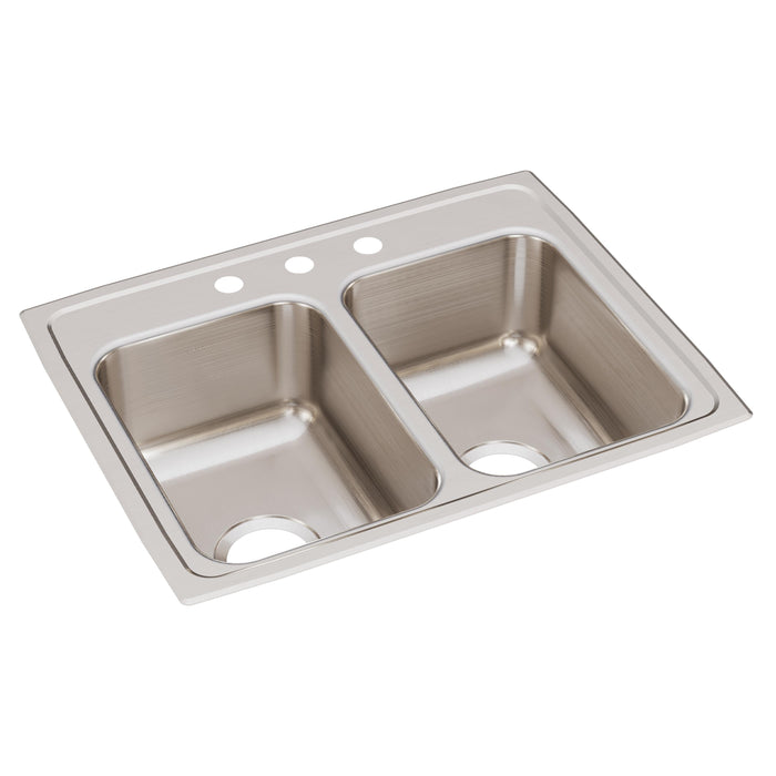 Elkay Lustertone Classic Stainless Steel 25" x 19-1/2" x 7-5/8" 3-Hole Equal Double Bowl Drop-in Sink