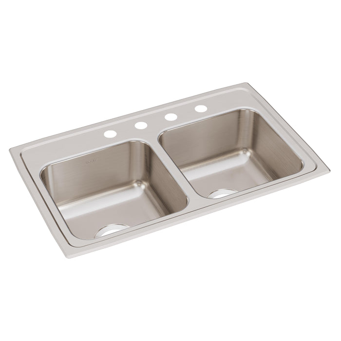 Elkay Lustertone Classic Stainless Steel 29" x 18" x 7-5/8" 4-Hole Equal Double Bowl Drop-in Sink