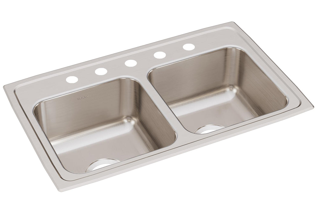 Elkay Lustertone Classic Stainless Steel 29" x 18" x 7-5/8" 5-Hole Equal Double Bowl Drop-in Sink