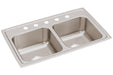 Elkay Lustertone Classic Stainless Steel 29" x 18" x 7-5/8" 5-Hole Equal Double Bowl Drop-in Sink