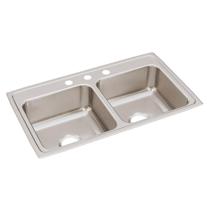 Elkay Lustertone Classic Stainless Steel 33" x 19-1/2" x 7-5/8" 3-Hole Equal Double Bowl Drop-in Sink with Quick-clip