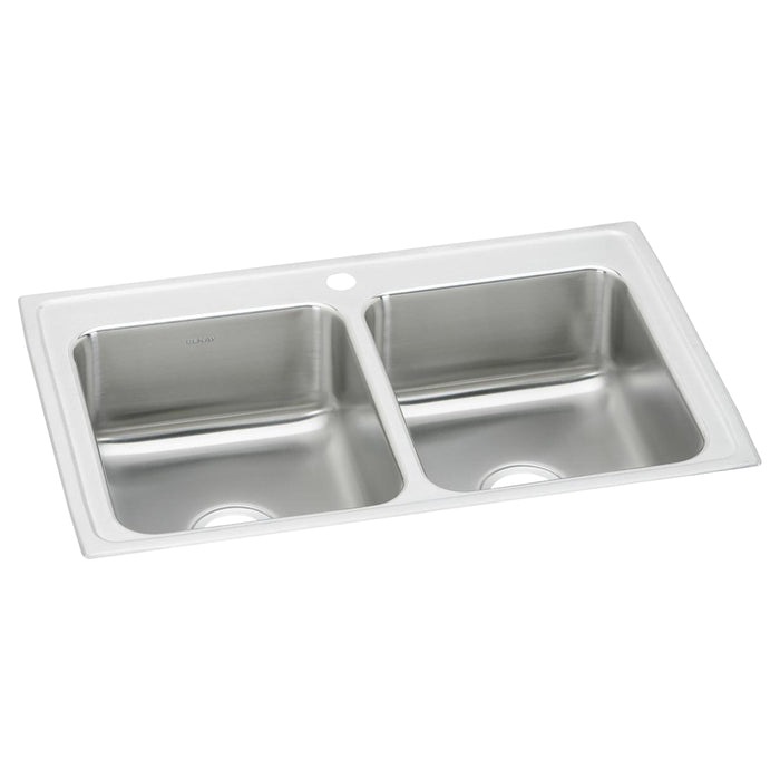 Elkay Lustertone Classic Stainless Steel 33" x 21-1/4" x 7-7/8" 1-Hole Equal Double Bowl Drop-in Sink with Quick-clip