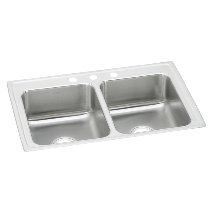 Elkay Lustertone Classic Stainless Steel 33" x 21-1/4" x 7-7/8" 3-Hole Equal Double Bowl Drop-in Sink with Quick-clip