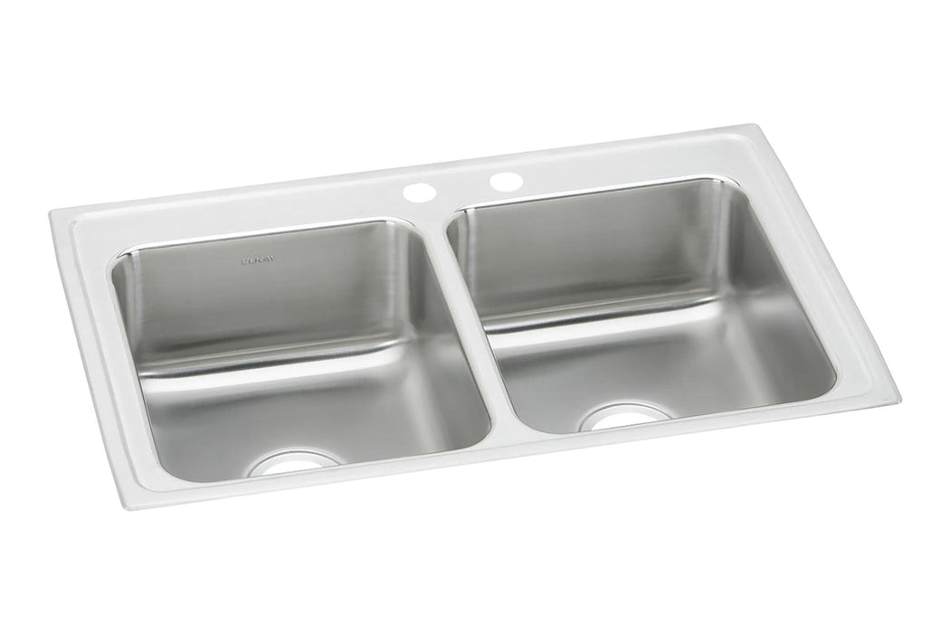 Elkay Lustertone Classic Stainless Steel 33" x 21-1/4" x 7-7/8" MR2-Hole Equal Double Bowl Drop-in Sink