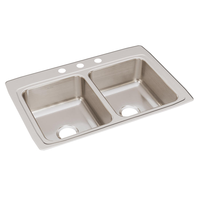 Elkay Lustertone Classic Stainless Steel 33" x 22" x 8-1/8" 3-Hole Equal Double Bowl Drop-in Sink