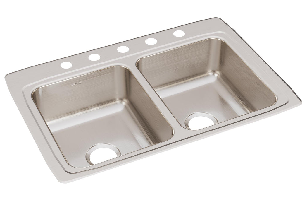 Elkay Lustertone Classic Stainless Steel 33" x 22" x 8-1/8" 5-Hole Equal Double Bowl Drop-in Sink