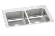 Elkay Lustertone Classic Stainless Steel 43" x 22" x 7-5/8" 3-Hole Equal Double Bowl Drop-in Sink