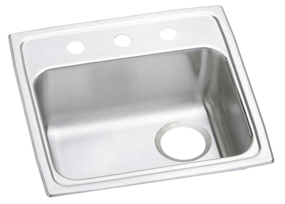 Elkay Lustertone Classic Stainless Steel 19" x 18" x 6-1/2" 3-Hole Single Bowl Drop-in ADA Sink with Right Drain