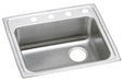 Elkay Lustertone Classic Stainless Steel 22" x 19-1/2" x 6-1/2" 3-Hole Single Bowl Drop-in ADA Sink w/Right Drain