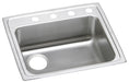 Elkay Lustertone Classic Stainless Steel 25" x 21-1/4" x 5-1/2" 3-Hole Single Bowl Drop-in ADA Sink w/Left Drain
