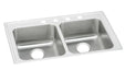 Elkay Lustertone Classic Stainless Steel 33" x 19-1/2" x 4" 2-Hole Equal Double Bowl Drop-in ADA Sink